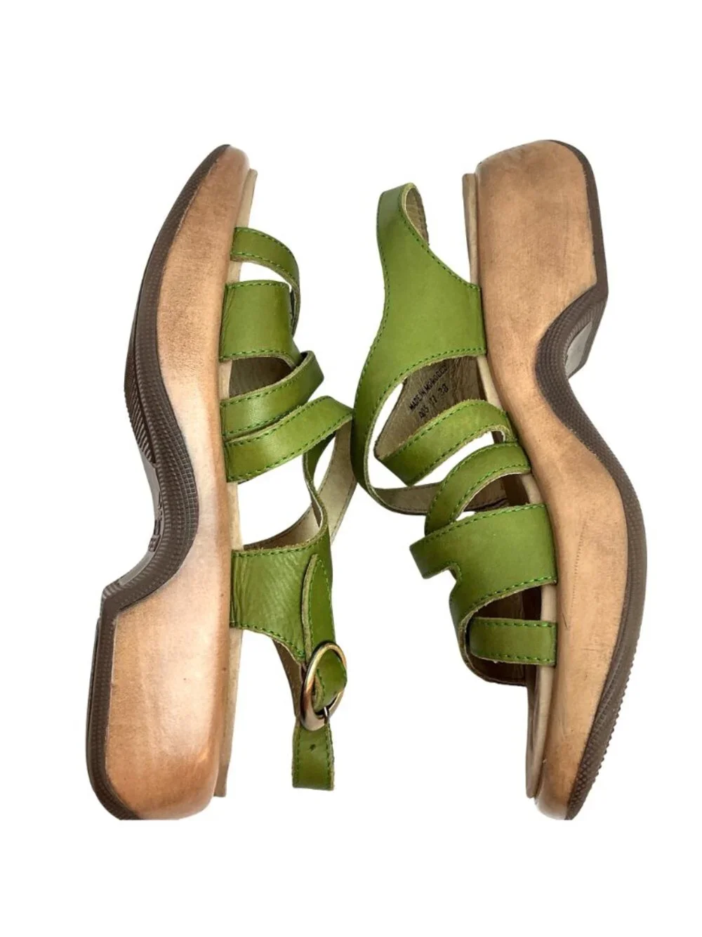 Dansko Lolita Strappy Leather Slingback Platform Sandals Women 7.5-8 Olive Green